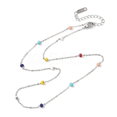 304 Stainless Steel Enamel Rondelle Bead Cable Chain Necklaces for Women NJEW-G190-01P-1