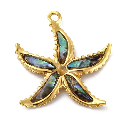 304 Stainless Steel Pave Natural Paua Shell/Abalone Shell Pendants STAS-S163-21G-1