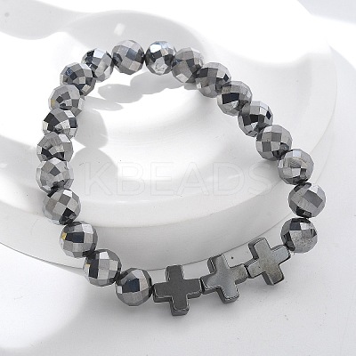 Natural Titanium Hertz Beads Stretch Bracelets for Women Men BJEW-R015-01-1