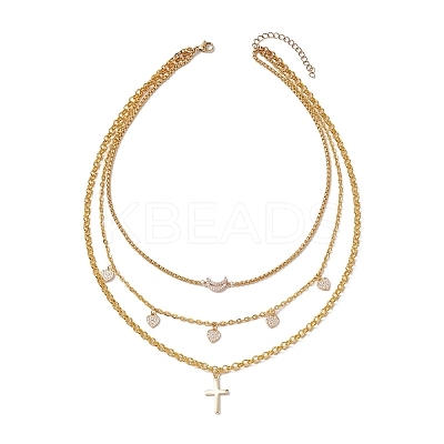 Brass & Stainless Steel Micro Pave Clear Cubic Zirconia Pendant Necklaces NJEW-JN04874-1