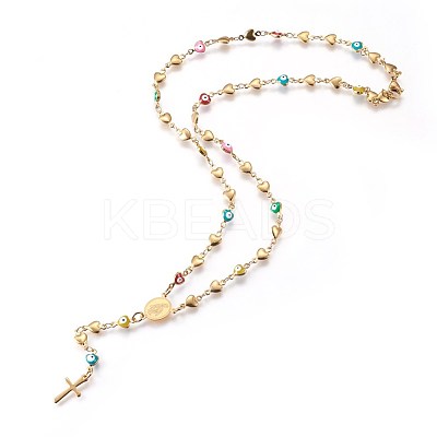 304 Stainless Steel Rosary Bead Necklaces NJEW-E133-03G-1