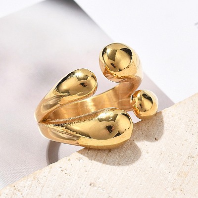 304 Stainless Steel Teardrop Cuff Rings RJEW-Q012-04G-1