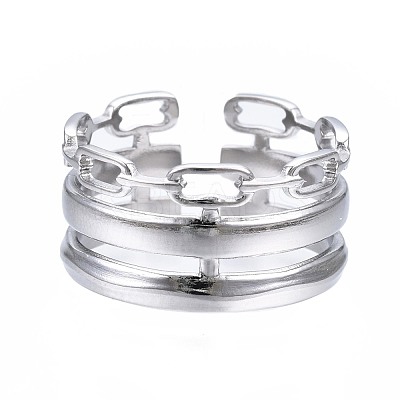 Non-Tarnish 304 Stainless Steel Cable Chain Open Cuff Ring RJEW-T023-08P-1
