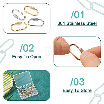 10Pcs 2 Colors Ion Plating(IP) 304 Stainless Steel Screw Carabiner Lock Charms FIND-TA0005-44-1