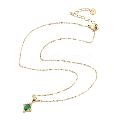 304 Stainless Steel Green Cubic Zirconia Pendant Necklaces for Women NJEW-C078-01E-G-1