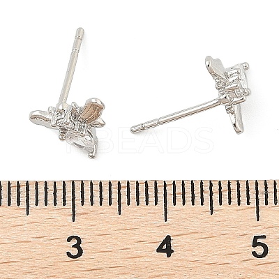 Brass Micro Pave Clear Cubic Zirconia Stud Earrings EJEW-R016-26P-11-1