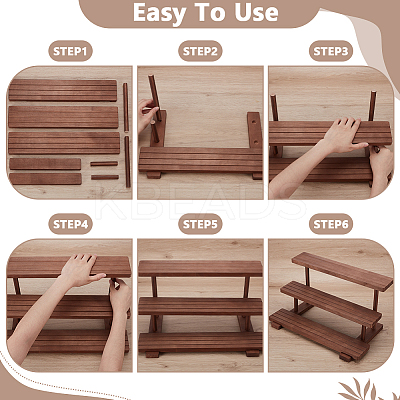 3-Tier Wood Jewelry Display Card Display Riser Stands ODIS-WH0086-104B-1