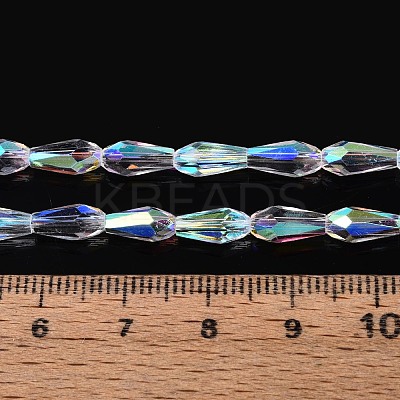 AB Color Plated Transparent Glass Teardrop Beads Strands EGLA-T029-08A-1
