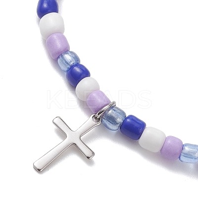 Adjustable Glass Beaded Charm Bracelets BJEW-JB13287-1