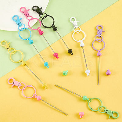 16Pcs 8 Colors Alloy & Plastic Bar Pendant Keychains FIND-SC0017-21-1