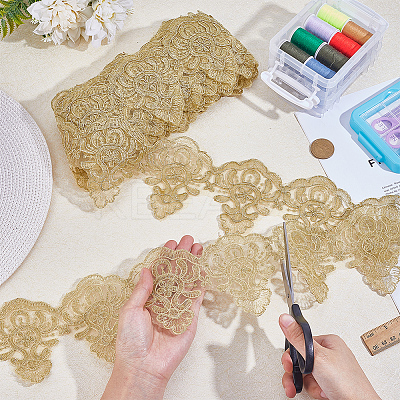 10 Yards Polyester Flower Lace Ribbon OCOR-WH0101-186-1