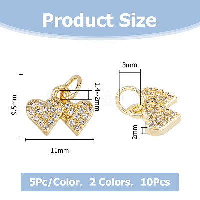 10Pcs 2 Colors Rack Plating Brass & Clear Cubic Zirconia Pendants KK-HS0001-11-1