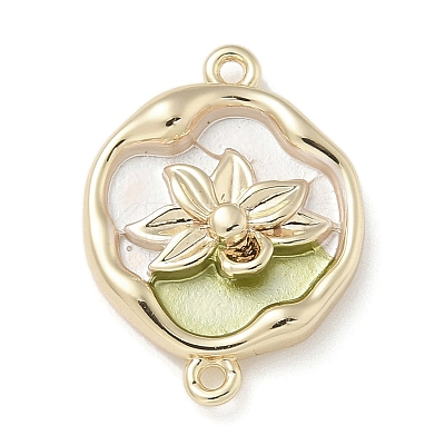 Brass Enamel Oval with Flower Connector Charms KK-M308-06G-01-1