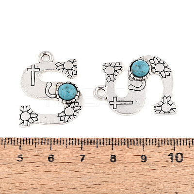 Synthetic Turquoise & Alloy Pendants PALLOY-H146-01AS-S-1
