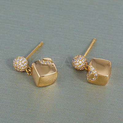 Elegant Brass Pave Clear Cubic Zirconia Stud Earrings OC6724-1