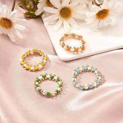 Glass Seed Beads Rings for Teen Girl Women RJEW-TA00010-1