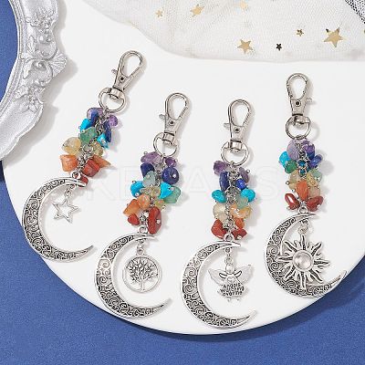 Natural & Synthetic Mixed Gemstone Chip Pendant Decorations HJEW-JM01685-1