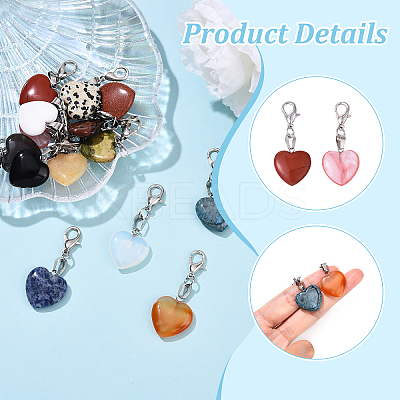 15Pcs Heart Natural & Synthetic Mixed Stone Pendant Decorations HJEW-YW00170-1