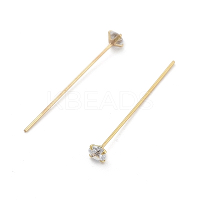 Brass Micro Pave Clear Cubic Zirconia Head Pins KK-M306-09G-03-1