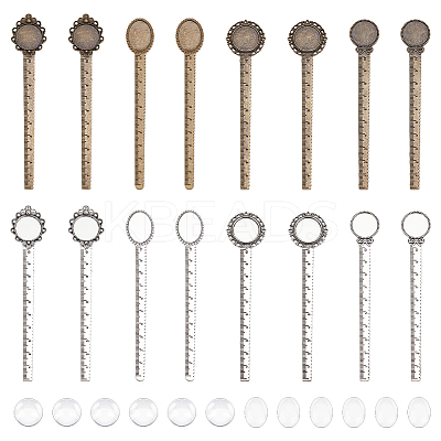 16Pcs 8 Styles Alloy Ruler Bookmark Cabochon Settings FIND-NB0004-42-1