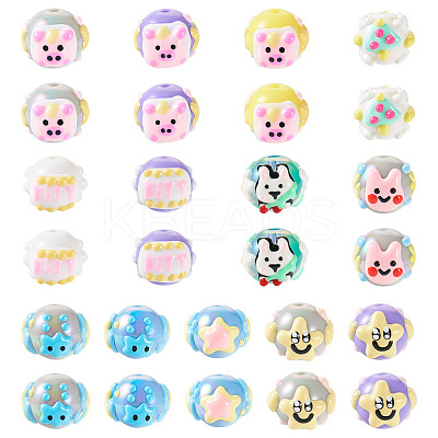 26Pcs 13 Styles Hand Painted Opaque Acrylic with Enamel Beads MACR-TA0001-93-1