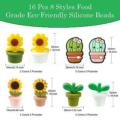 16Pcs 8 Styles Food Grade Eco-Friendly Silicone Beads SIL-CJ0001-58-1