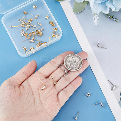 36Pcs 6 Styles Brass Stud Earring Findings KK-BBC0027-88-1