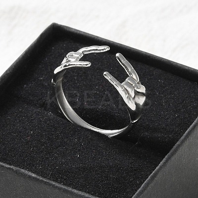 304 Stainless Steel Rock & Roll Hand Gesture Cuff Rings for Women Men LS-RJEW-B118-02P-1