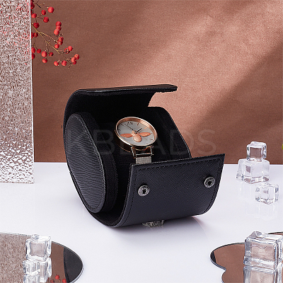 Vintage PU Leather Oval Watch Storage Box CON-WH0088-38-1