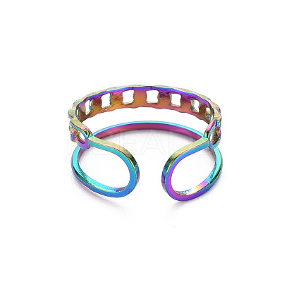 Rainbow Color 304 Stainless Steel Curb Chain Shape Cuff Ring RJEW-N038-038M-1