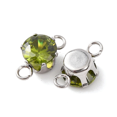 304 Stainless Steel Micro Pave Cubic Zirconia Connector Charms STAS-H240-50P-06-1