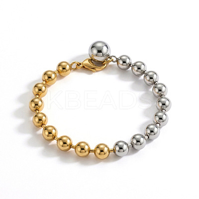 Duo Tone 304 Stainless Steel Ball Charm Round Beaded Bracelets for Women WGBF083-01-1