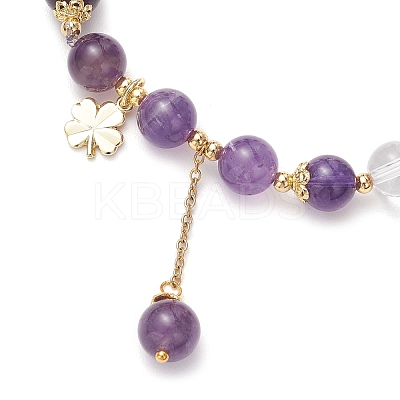 Natural Quartz Crystal & Amethyst Round Beaded Stretch Bracelets BJEW-JB11935-03-1