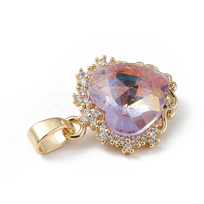 Real 18K Gold Plated Rack Plating Brass Micro Pave Clear Cubic Zirconia Pendants KK-C015-05G-03-1