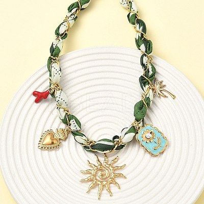 Sun Heart Flower 304 Stainless Steel Pendant Necklaces NJEW-D344-01G-1