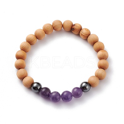 Natural Wood Beads Stretch Bracelets BJEW-JB06516-1
