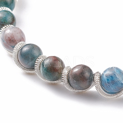 Round Natural Apatite Braided Bead Bracelet BJEW-TA00106-1