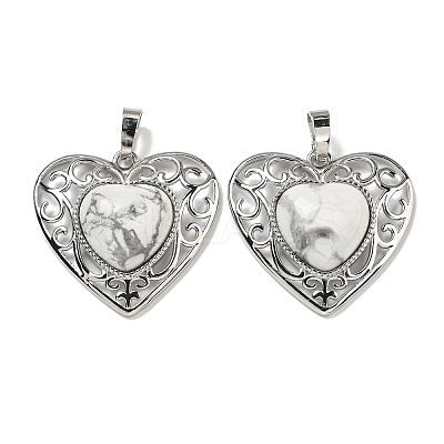 Natural Howlite Peach Love Heart Pendants G-G158-01A-1
