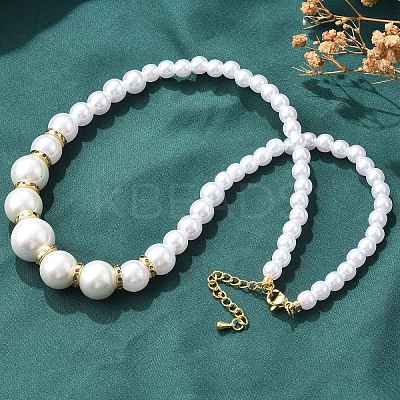 ABS Imitation Pearl Round Graduated Beaded Necklaces for Women NJEW-B125-01G-1