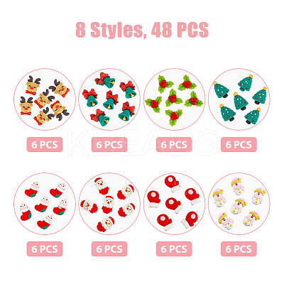 48Pcs 8 Styles Christmas Theme Opaque Resin Cabochons CRES-CA0001-23-1