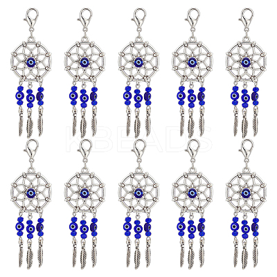 24Pcs Woven Net/Web with Feather Tibetan Style Alloy Pendant Decorations HJEW-NB0001-94-1