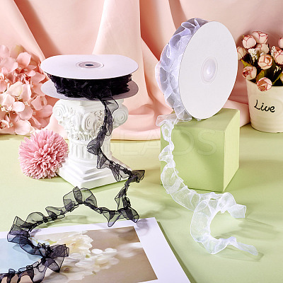 2Rolls 2 Colors Floral Polyester Lace Ribbon OCOR-TA0002-66-1