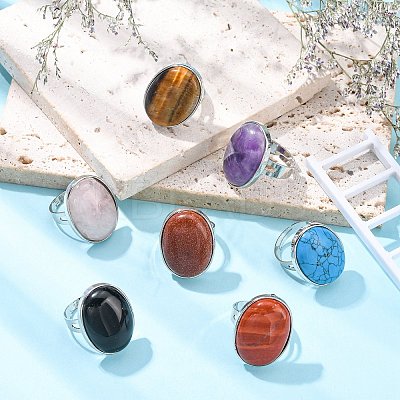 Great Valentines Gifts Natural & Synthetic Mixed Stone Rings RJEW-C094-M-1