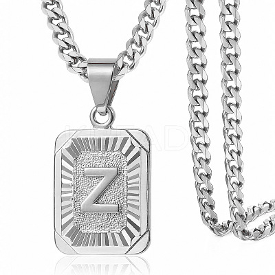 Rectangle with Letter Pattern 304 Stainless Steel Pendant Necklaces FS-WGFC766-08-1