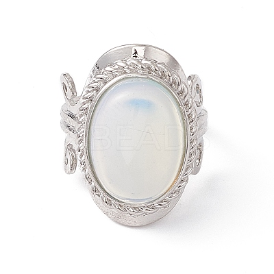 Gemstone Oval Adjustable Ring RJEW-P041-01P-1
