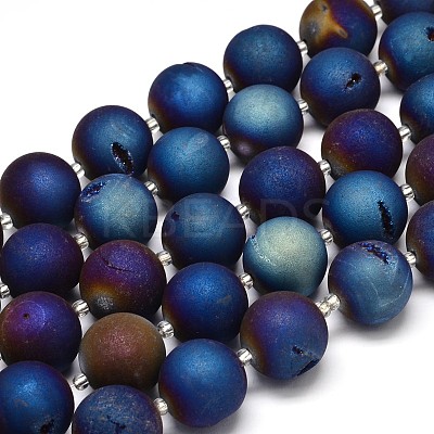 Round Electroplated Natural Druzy Geode Quartz Crystal Beads Strands G-A143B-16mm-02-1