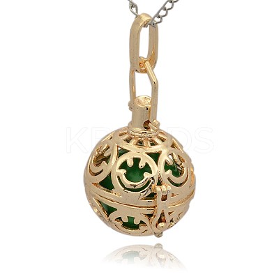 Golden Tone Brass Hollow Round Cage Pendants KK-J216-13G-1