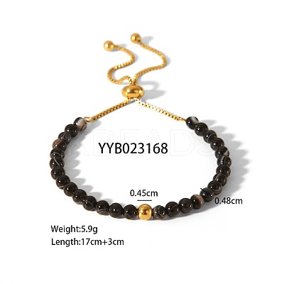 Adjustable Natural Round Black Agate Beads Slider Bracelets LF2079-1-1