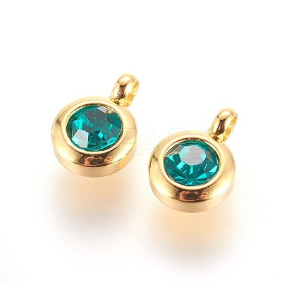304 Stainless Steel Rhinestone Charms STAS-P237-10G-12-1