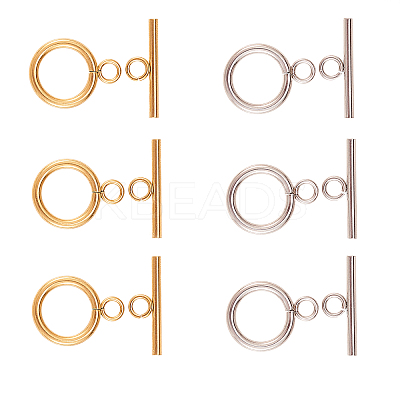 20Sets 2 Colors Ion Plating(IP) 304 Stainless Steel Ring Toggle Clasps STAS-CJ0001-204-1